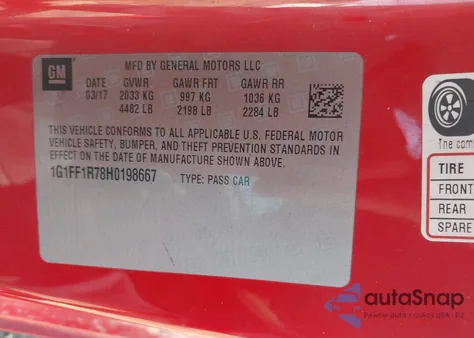 2017 Chevrolet Camaro 1Ss z USA, uszkodzony, nr VIN 1G1FF1R78H0198667